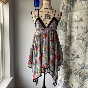 y2k whimsygoth asymmetrical hem dark floral fairy dress - size small